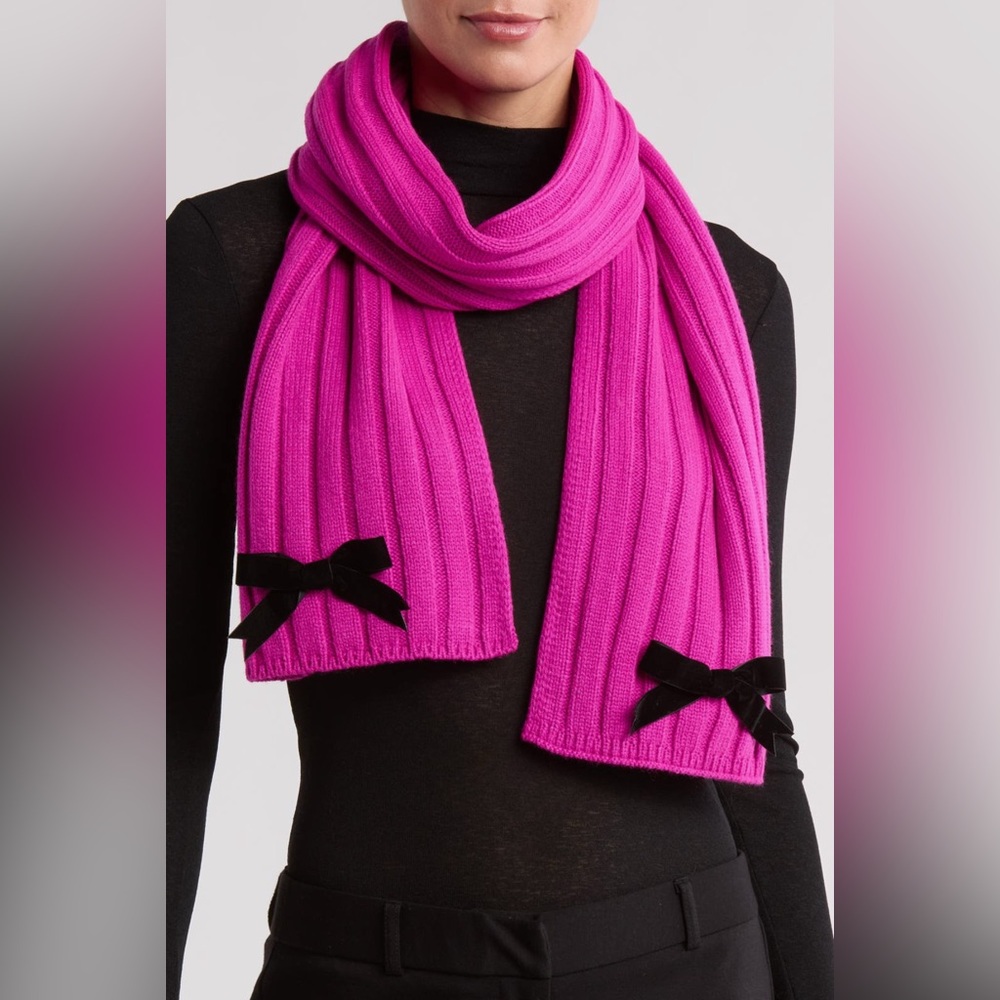 Kate Spade Velvet Bow Knit Scarf in Marker Pink